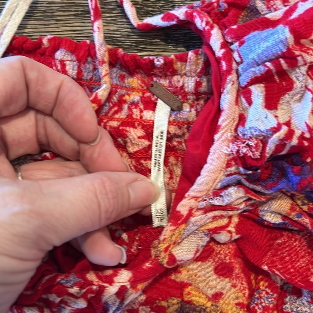 FREE PEOPLE kahlo  Red Floral Boho 2-Piece Halter Top & Tiered Maxi Skirt Set xs - Picture 10 of 16